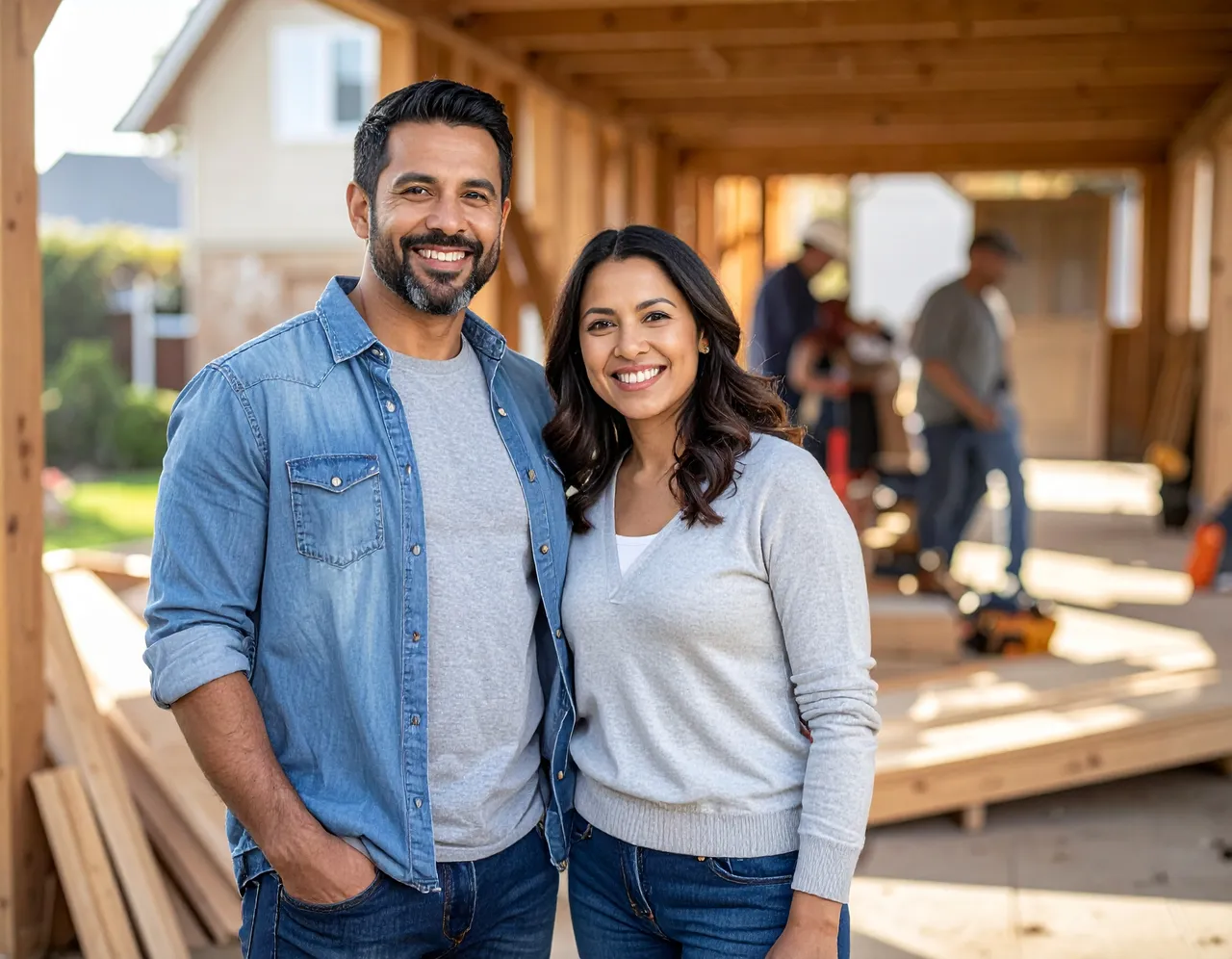 Candid couple at home during construction